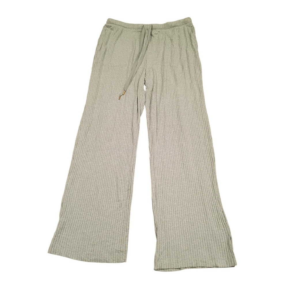 Midnight Ribbed Wide Leg Lounge Pants Womens Small Sage Green Drawstring Slit